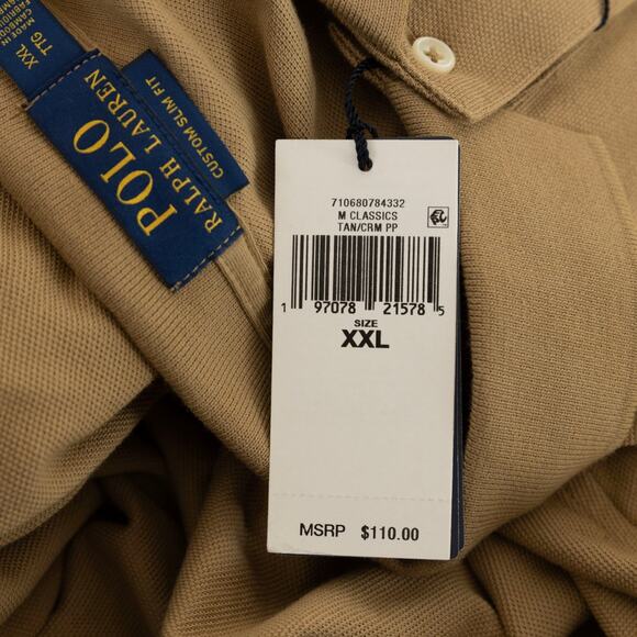 Polo Ralph Lauren Men Cotton Custom Slim Fit Mesh Polo Shirt Tan/Cream Size XXL - Picture 7 of 7